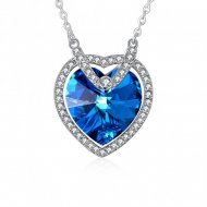 Elegant Blue Austrian Heart Crystal CZ 925 Sterling Silver Necklace Elegant Blue Austrian Heart Crystal CZ 925 Sterling Silver Necklace