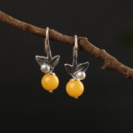 Fashion Baltic Round Amber White Pearl 925 Sterling Silver Dangle Earrings Fashion Baltic Round Amber White Pearl 925 Sterling Silver Dangle Earrings