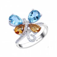 Butterfly Natural Blue Topaz Crystal CZ 925 Sterling Silver Ring Butterfly Natural Blue Topaz Crystal CZ 925 Sterling Silver Ring