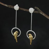 Fashion White Jade Yellow Bird 925 Sterling Silver Dangle Earrings Fashion White Jade Yellow Bird 925 Sterling Silver Dangle Earrings