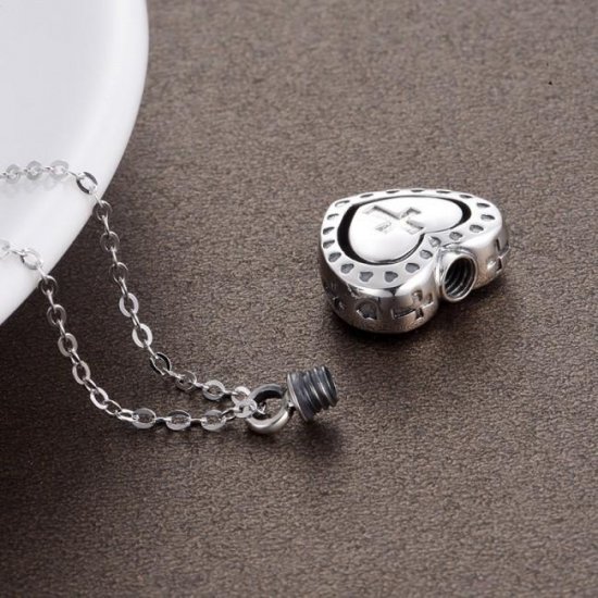 Anniversary Heart Cross 925 Sterling Silver Necklace Perfume/Ashes Holder - Click Image to Close
