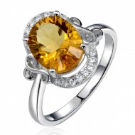 Fashion Natural Citrine Solid 925 Sterling Silver CZ Ring Fashion Natural Citrine Solid 925 Sterling Silver CZ Ring