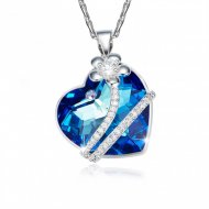 Fashion Blue Austrian Crystal 925 Sterling Silver Bijou Flower Necklace Fashion Blue Austrian Crystal 925 Sterling Silver Bijou Flower Necklace